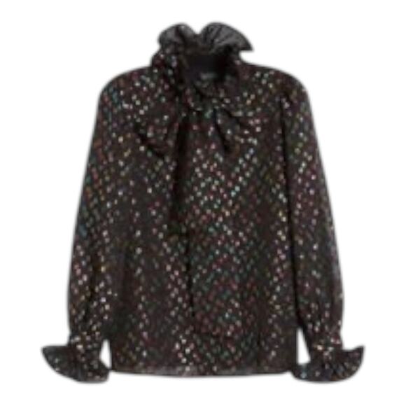 Halogen x Atlantic-Pacific XS Set High Neck Blouse Midi Skirt Multicolor Dot - Picture 5 of 16